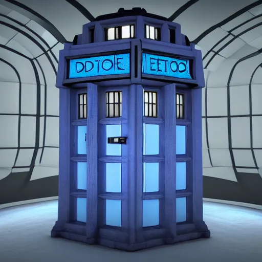 Image similar to Art Deco Tardis interior, 3d render, hyper realistic, unreal engine, detailed