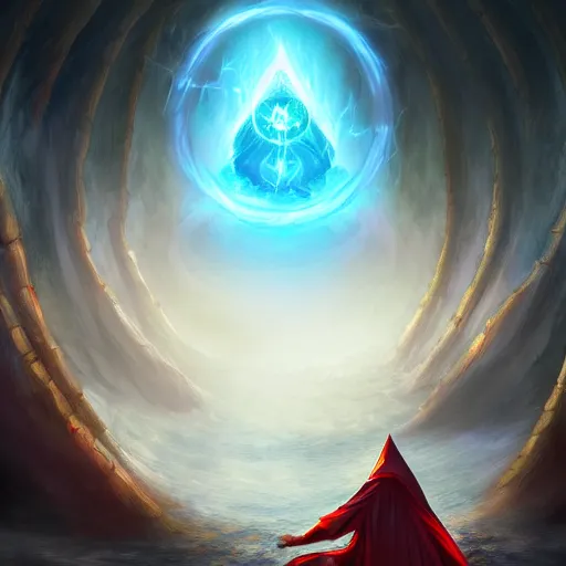 Image similar to mage opening a portal to an evil realm. fantasy, digital painting, hd, detailed.