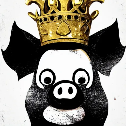 Prompt: grunge cartoon sketch of a pig in a gold crown by beeple , loony toons style, horror themed, detailed, elegant, intricate