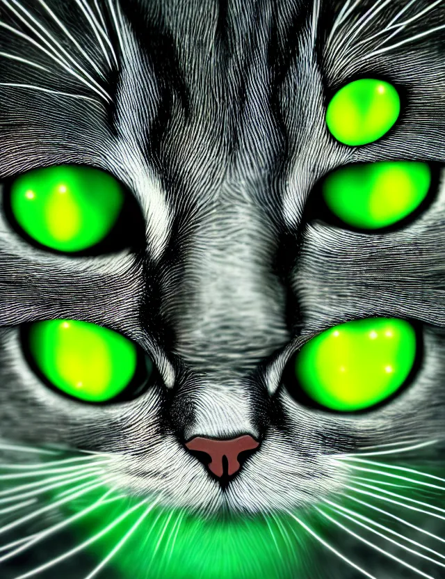 Prompt: a detailed illustration of a cat made of shiny green crystals, trending on artstation, digital art, 4 k resolution, detailed, high quality, sharp focus, hq artwork, coherent, insane detail, character portrait