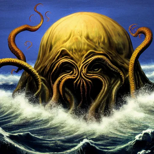 Prompt: photo of cthulhu at sea, hyper realism, 8 k