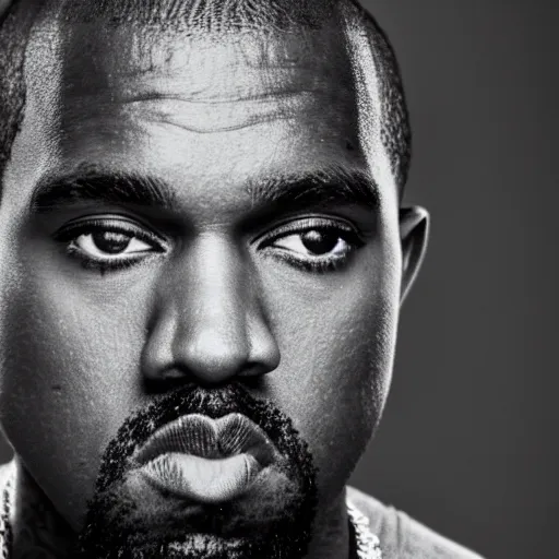 Prompt: the face of young kanye west wearing yeezy clothing at 2 3 years old, black and white portrait by julia cameron, chiaroscuro lighting, shallow depth of field, 8 0 mm, f 1. 8