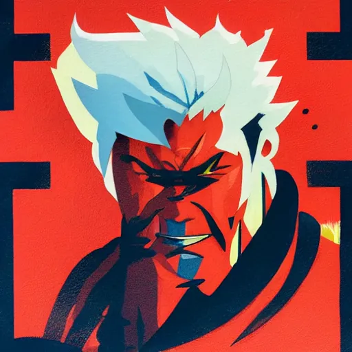 Prompt: Akuma vs Goken profile picture by Sachin Teng, asymmetrical, Organic Painting ,geometric shapes, hard edges, energetic, graffiti, street art:2 by Sachin Teng:4