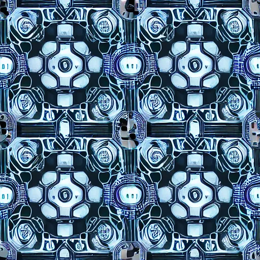 Prompt: a perfectly repeating cybernetic pattern