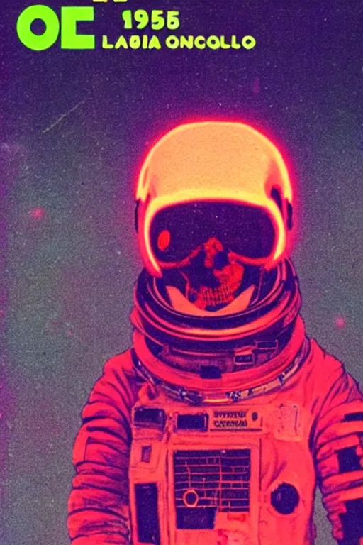 Image similar to astronaut with neon glowing skull 1 9 6 0 s color _ bleed _ video compression video glitch vhs footage akira kurosawa mamoru oshii wes anderson