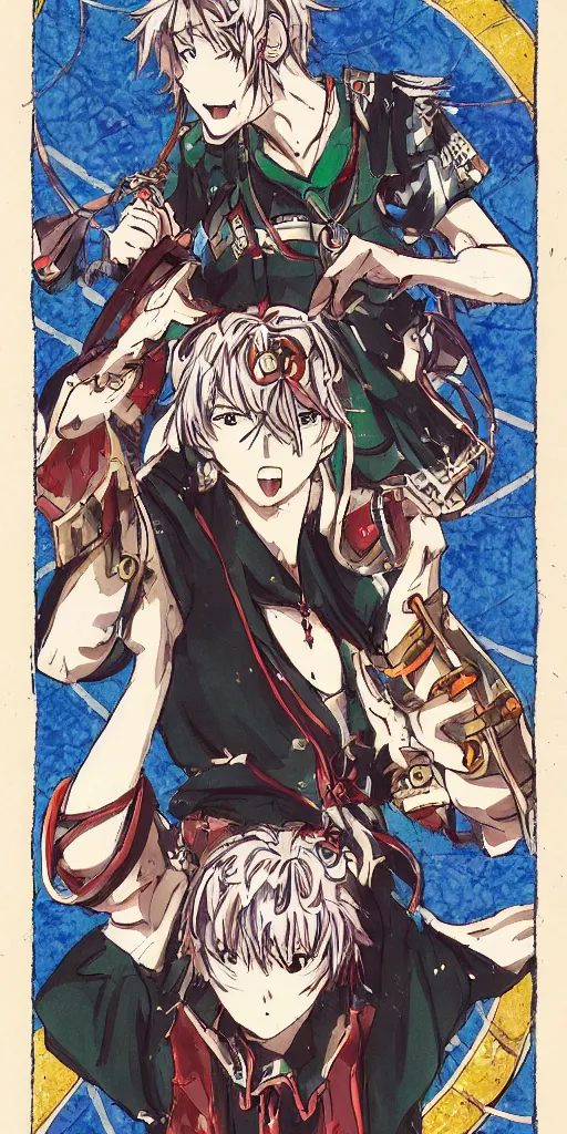 Image similar to Wheel of Fortune tarot card anime style drawn by Koyoharu Gotouge