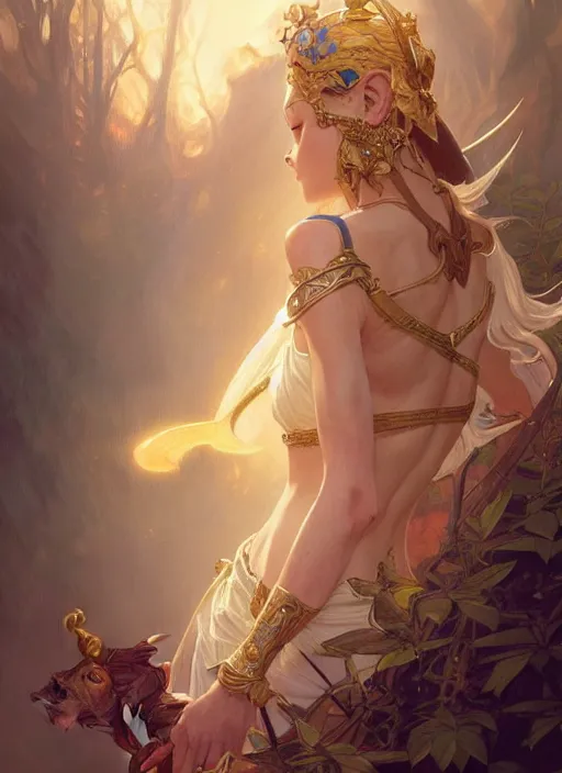 Prompt: zelda, fantasy, intricate, elegant, highly detailed, digital painting, artstation, concept art, wallpaper, smooth, sharp focus, illustration, art by artgerm and greg rutkowski and alphonse mucha