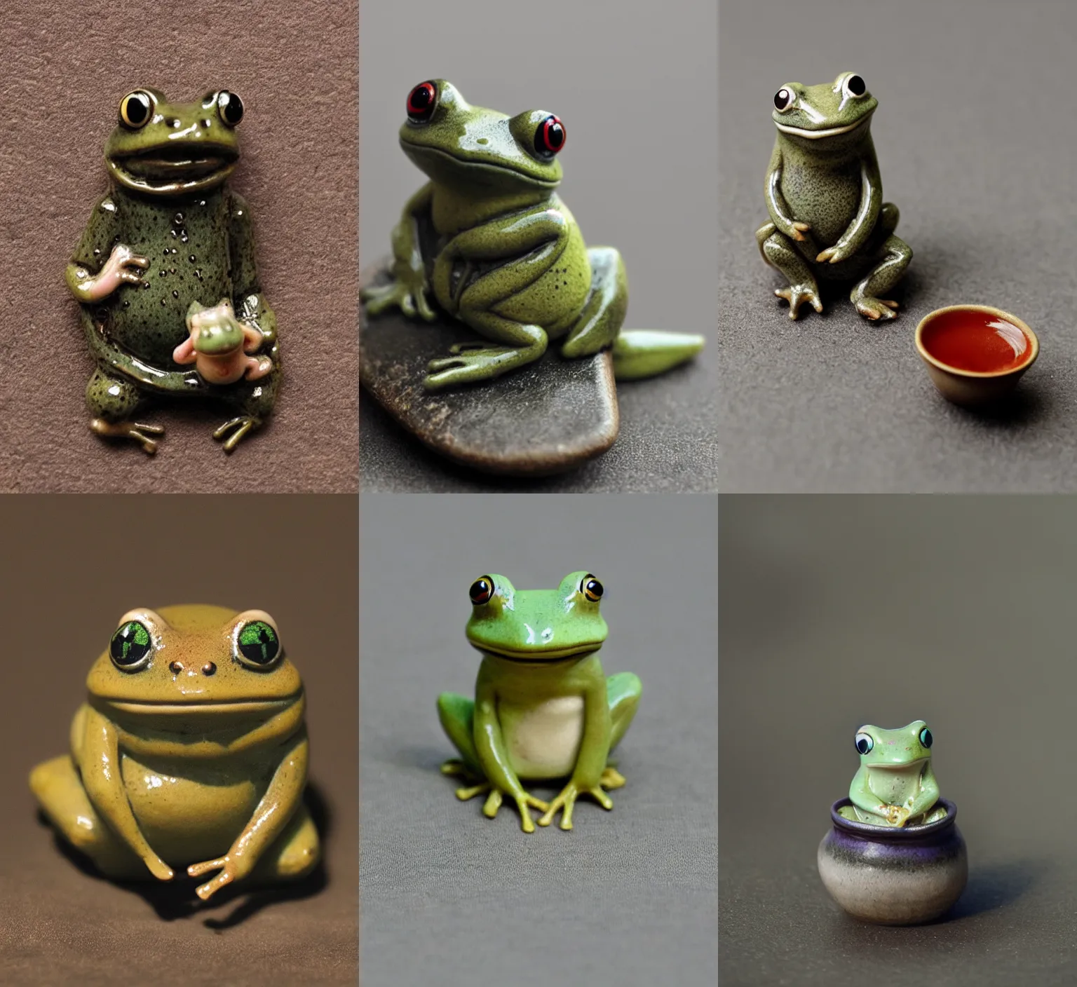 Prompt: tiny tea frog ceremony ceramic character, cute, style, macro, realistic, dark, photo, night lights, hyperdetailed, chinese, wet, tea leaf