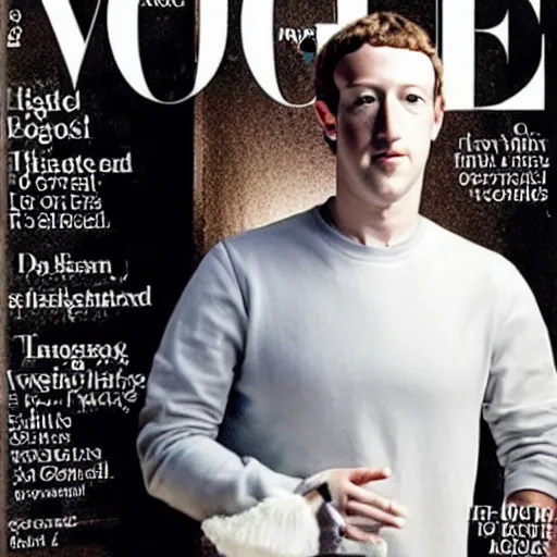 Image similar to mark zuckerberg wearing high costure clothes) in the front page of vogue