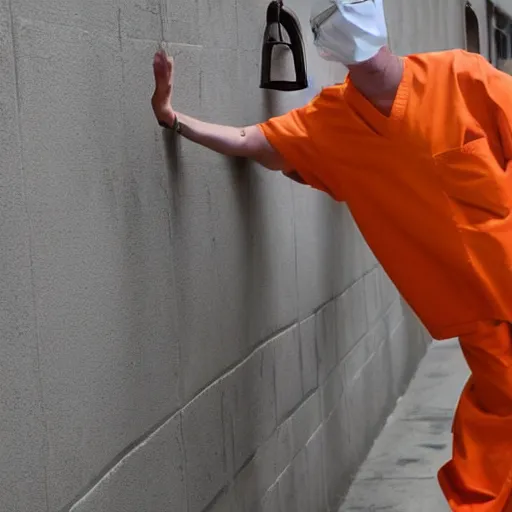 Prompt: bull disguised as orange inmate clothes