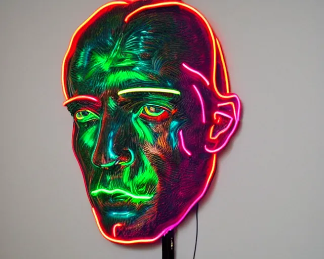 Prompt: renaissance davids head as a neon sculpture, hyper detailed