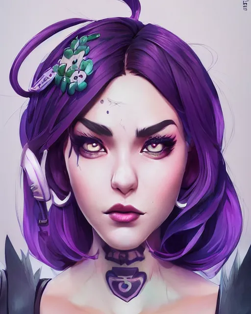 Image similar to beautiful female singer purple hair tattoo symmetrical face eyes full length fantasy art fortnite Video game icon, 2d game art gta5 cover , official fanart behance hd artstation by Jesper Ejsing, by RHADS, Makoto Shinkai and Lois van baarle, ilya kuvshinov, rossdraws