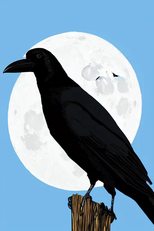 Image similar to close up portrait of a crow in front of the full big moon, colorful vector graphic, .eps, .ai, Adobe Illustrator, clear lines and clear shapes, intricate, 8k highly professionally detailed, HDR, CGsociety