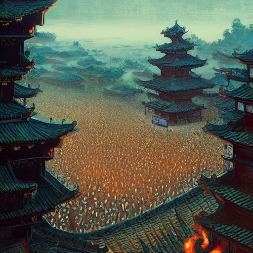 Image similar to beautiful render of tang dynasty, war by victo ngai and andreas rocha and greg rutkowski, trending on artstation, unreal engine, 8 k hd wallpaperjpeg artifact, blur, artfact