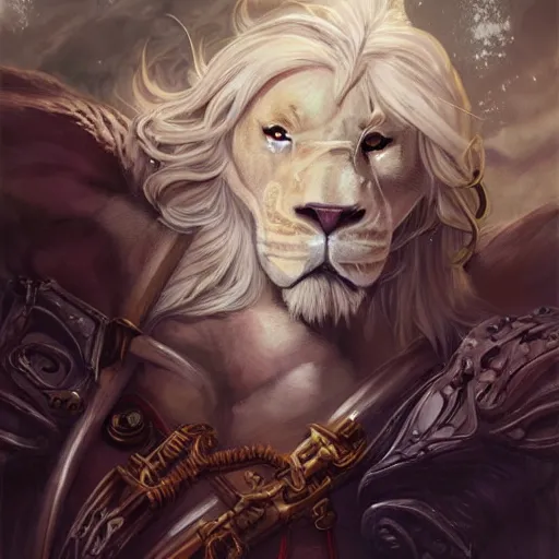 Prompt: aesthetic portrait commission of a albino muscular and attractive anthro lion as a greek steampunk god overlord with mane fur turning into industrial revolution smoke in the British clouds, fantasy art, hyperdetailed. Character design by charlie bowater, ross tran, artgerm, and makoto shinkai, detailed, inked, western comic book art, 2021 award winning painting