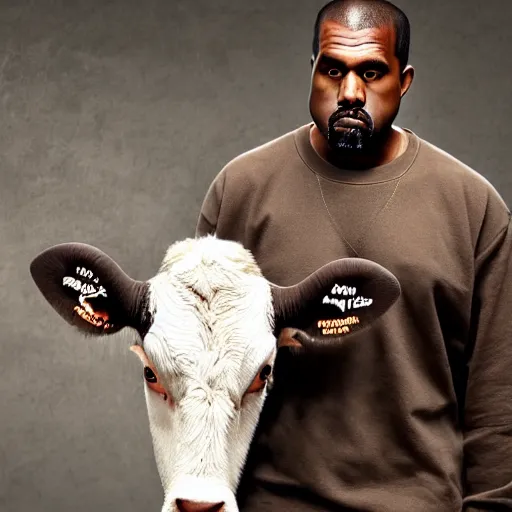 Image similar to kanye west milking a cow, realistic, 8 k, high details, detailed face, sharp focus