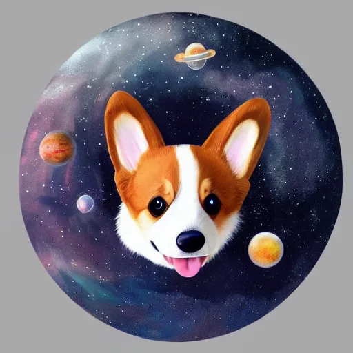 Prompt: a cute corgi in outer space, extremely detailed, lifelike, hyperrealistic, stunning digital illustration, award - winning, masterpiece, trending on artstation, 8 k