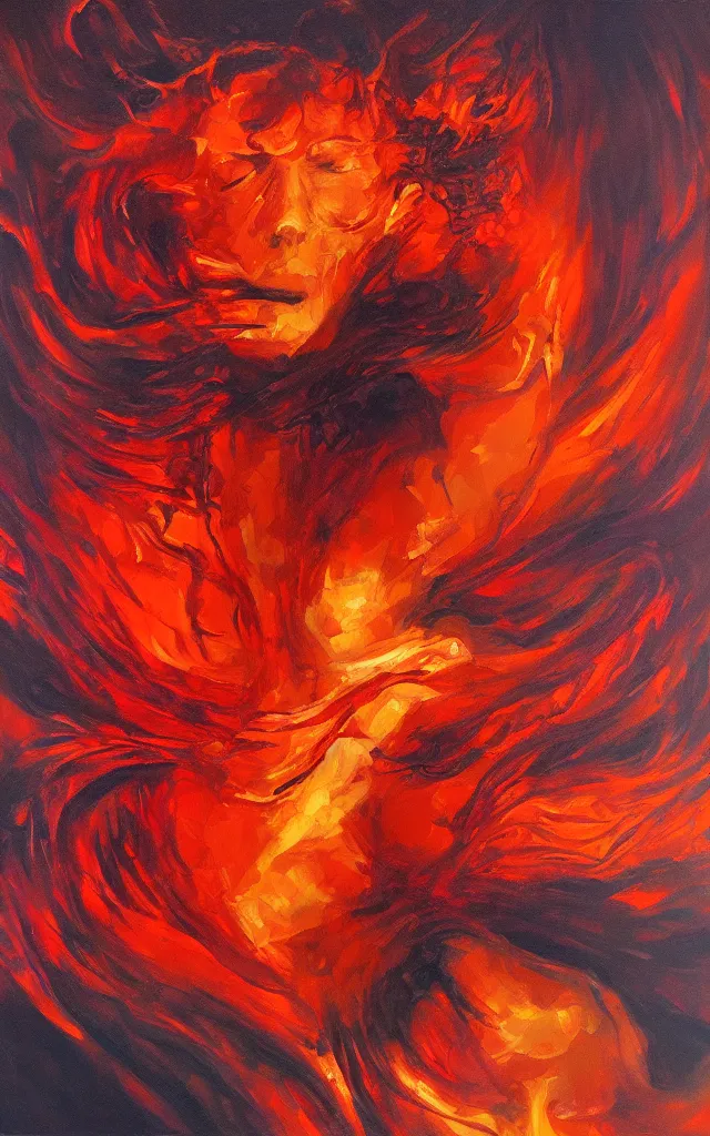 Image similar to red king of the amber mythos fallen celestial spirit, award winning oil painting, sharp color palette