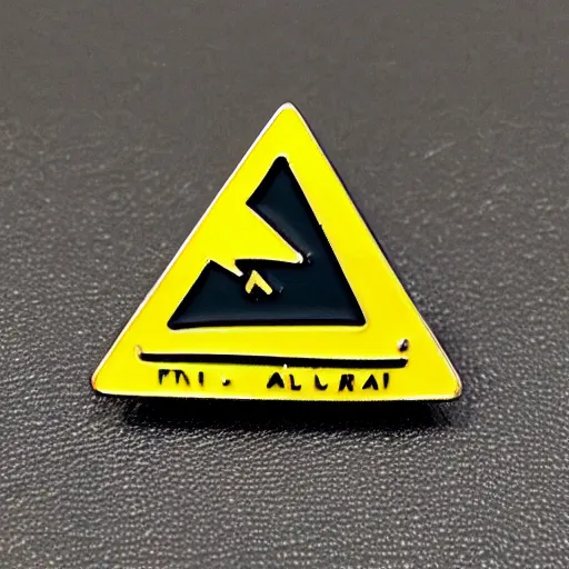 Image similar to a triangle enamel pin depicting a caution fire hazard label, smooth curves