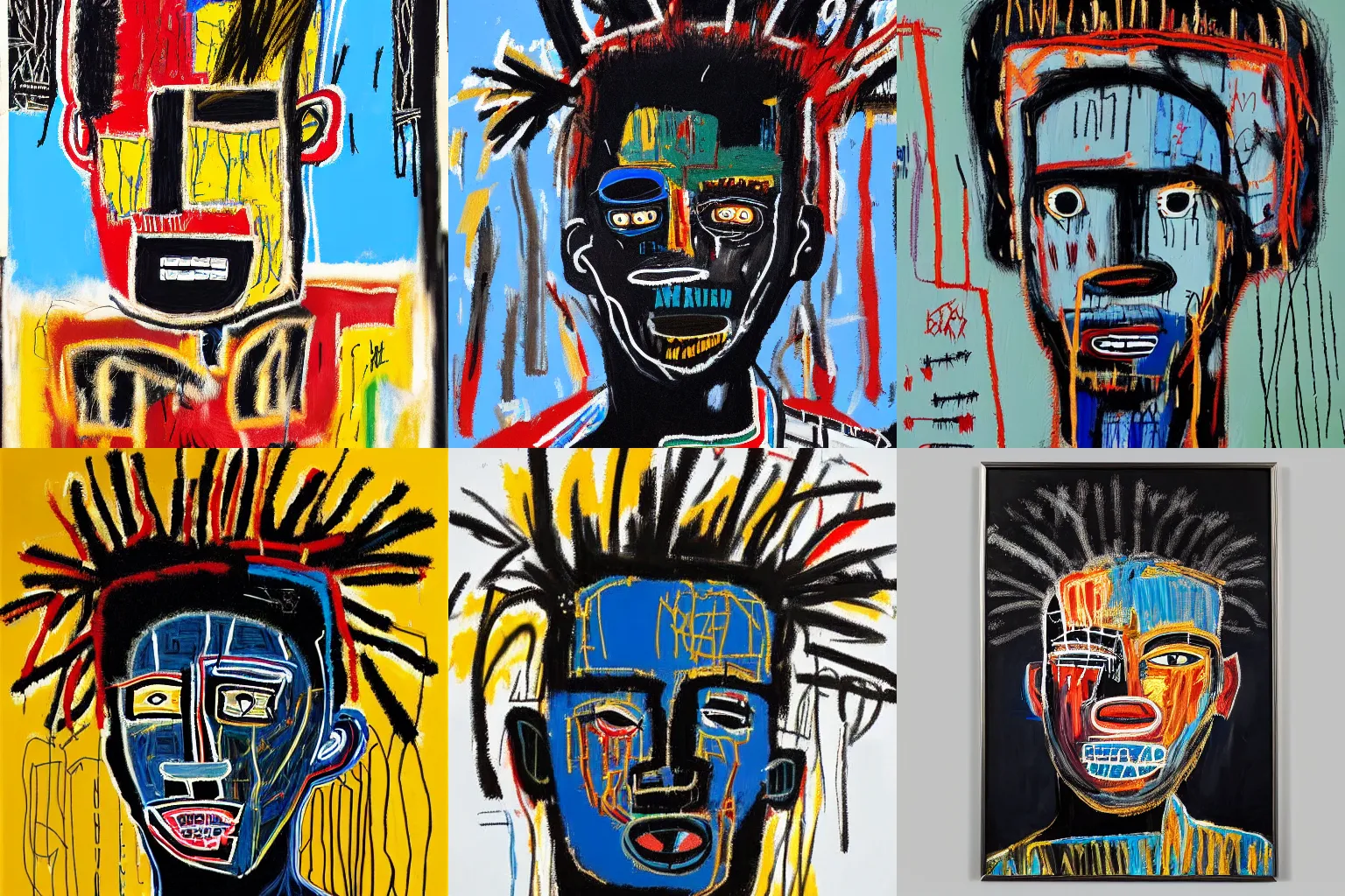 Image similar to extremely highly detailed hi-res majestic head and shoulders painting of a strong black african man by jean-michel basquiat, , 4k insanely detailed and intricate