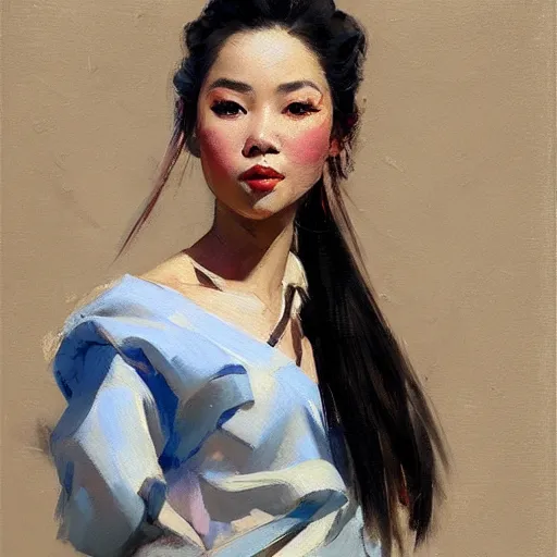 Image similar to greg manchess portrait painting of vietnamese princess, medium shot, asymmetrical, profile picture, organic painting, sunny day, matte painting, bold shapes, hard edges, street art, trending on artstation, by huang guangjian and ail elvgren and sachin teng