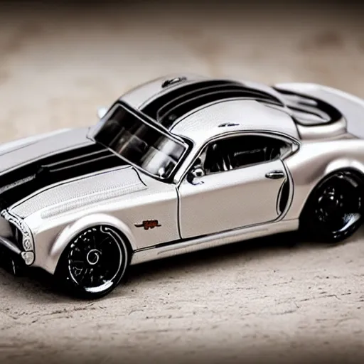 Prompt: photo of metallic white steampunk shelby like hot wheels model