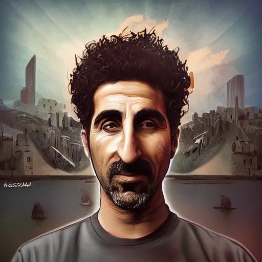 Image similar to epic album cover, serj tankian, tending on artstation, award - winning art