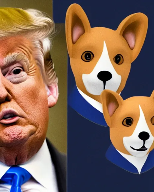 Image similar to president donald trump has a corgi head, photorealistic