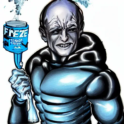 mr freeze holding a compressed air can upside down art Stable Diffusion