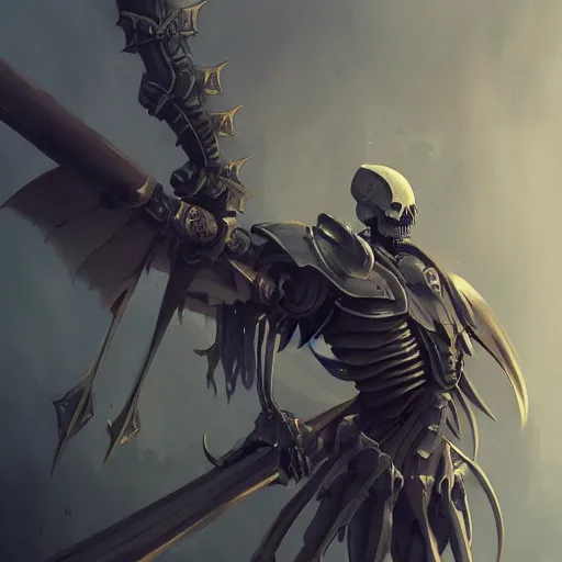 Image similar to skeleton, paladin, scythe, plate armor, concept art, makoto shinkai, highly detailed, killian eng, digital art, artstation