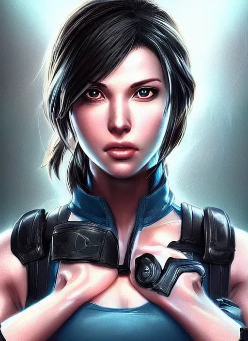 Image similar to beautiful portrait of a gorgeous personal trainer who looks like Jill Valentine , character design by Ross Tran, artgerm detailed, soft lighting
