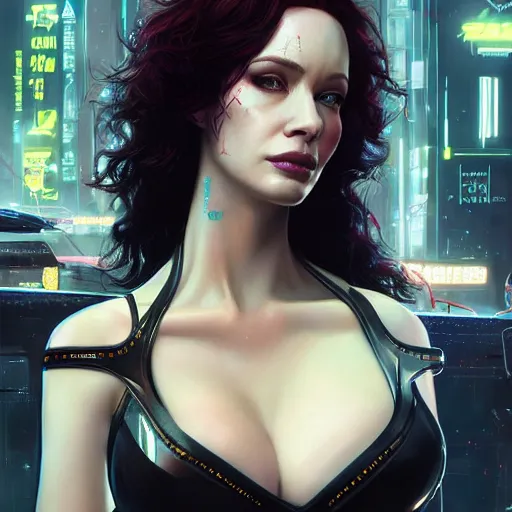 Prompt: christina hendricks in cyberpunk 2 0 7 7, intricate, elegant, highly detailed, digital painting, artstation, concept art, smooth, sharp focus, illustration, art by artgerm and greg rutkowski