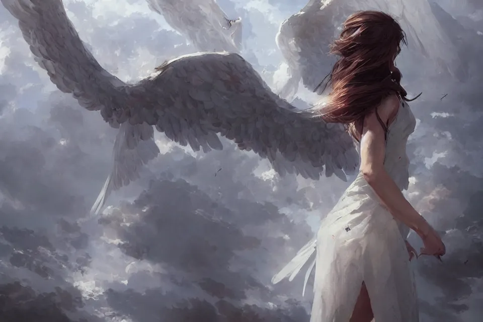 Image similar to an angel beats its wings,digital art,ultra realistic,ultra detailed,art by greg rutkowski