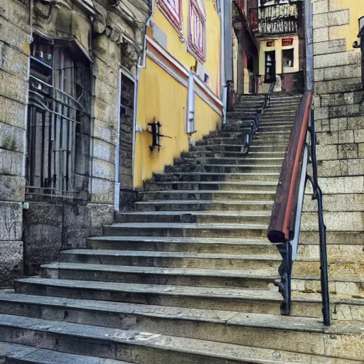 Image similar to a zimmer frame on steps in Porto, greg rutkowski