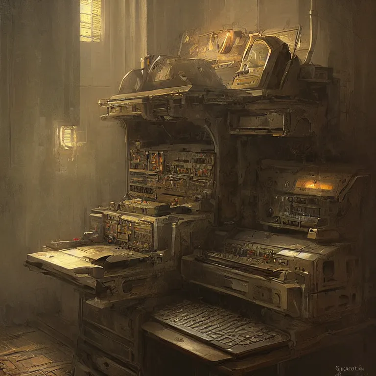 Image similar to ancient slavic computer machine by greg rutkowski