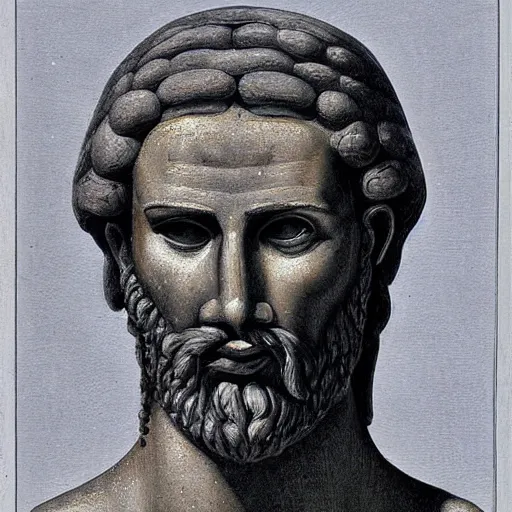 Image similar to portrait of ancient greek man with sharp nose. fine detail. artistic painting by lurid