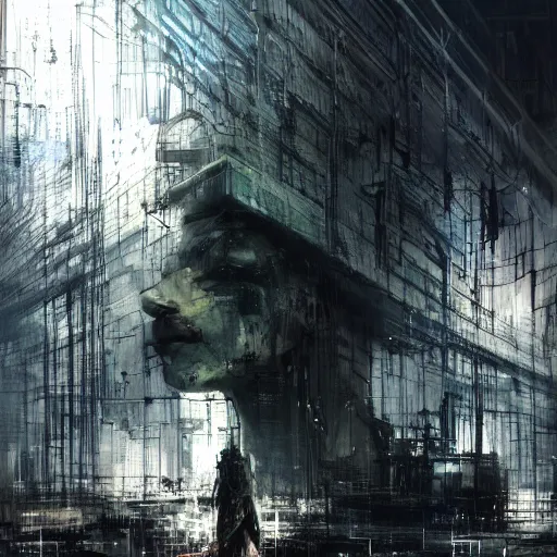 Image similar to screaming cyberpunk, lost in a dark machine city, wires, machines by emil melmoth zdzislaw belsinki craig mullins yoji shinkawa realistic render ominous detailed photo atmospheric by jeremy mann francis bacon and agnes cecile ink drips paint smears digital glitches glitchart