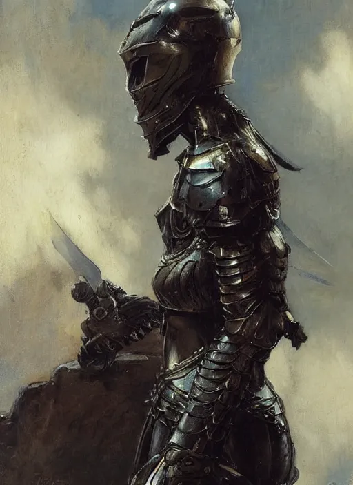 Prompt: beautiful short haired muscular woman wearing simple black medieval armour, detailed by gaston bussiere, bayard wu, greg rutkowski, giger, maxim verehin, greg rutkowski, masterpiece, sharp focus, cinematic lightning