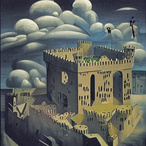 Image similar to by candido portinari riotous. a beautiful installation art of a castle in the clouds.