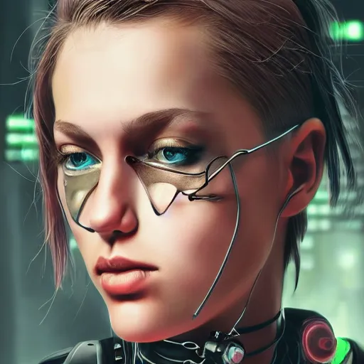 Image similar to detailed realistic female character cyberpunk wearing steel collar around neck, realistic, art, beautiful, 4K, collar, choker, collar around neck, punk, artstation, detailed, female, woman, choker, cyberpunk, punk, collar, choker, collar around neck,