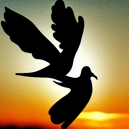 Image similar to silhouette of a human and a dove flying