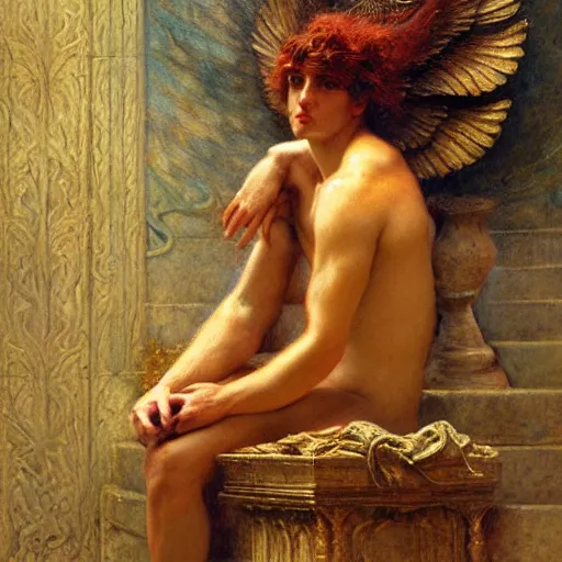 Image similar to highly detailed potrait of anxiety as greek god, painting by gaston bussiere, craig mullins, j. c. leyendecker, lights, art by ernst haeckel, john william godward, hammershøi,,