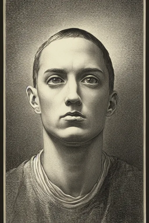 Image similar to portrait of eminem, Gustave Dore lithography