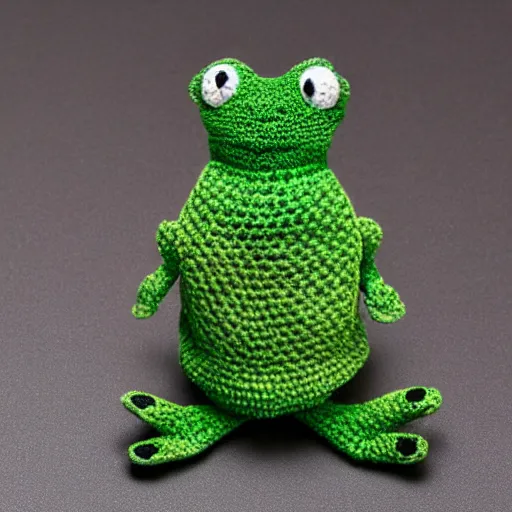 Prompt: tiny cute crotchet stuffed animal frog is having an existential crisis
