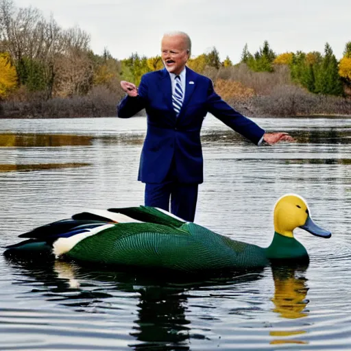 Image similar to Joe Biden holding a mallard duck