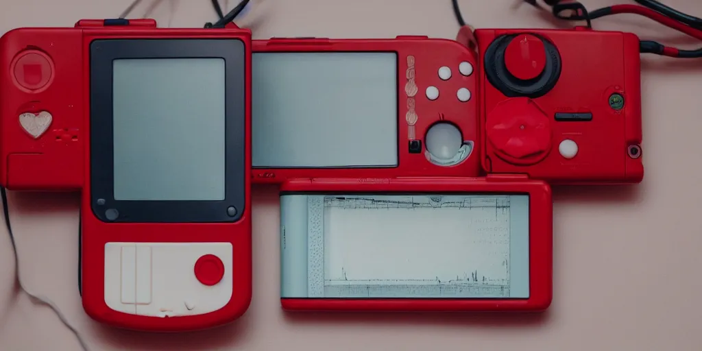 Image similar to heart monitor films on a wide red gameboy handheld console