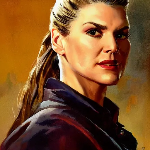 Prompt: ultra realistic portrait painting of kim wexler as a western outlaw, art by frank frazetta, 4 k, ultra realistic, highly detailed, epic lighting