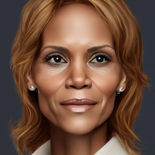 Image similar to portrait of maci holloway, first woman elected as president in usa, cold but beautiful, about 3 5 years old, highly detailed, mix of halle berry and julia roberts, artstation hd, deviantart, by artgem
