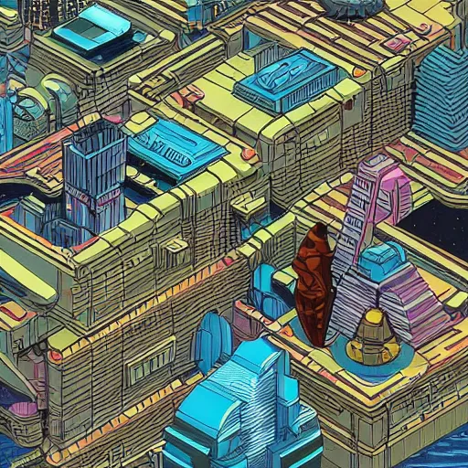 Image similar to isometric sci - fi city by moebius. beautiful high quality render.