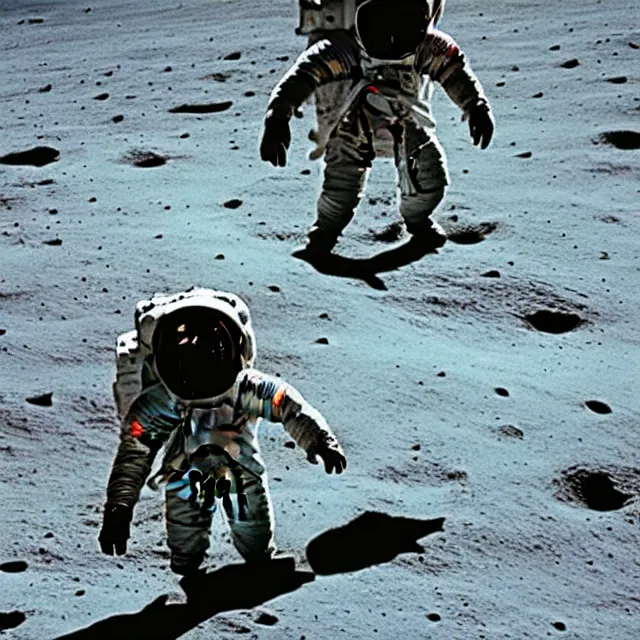 Prompt: nasa photo of an alien attacking an astronaut on the moon, color film, 1 9 6 0 s, dramatic